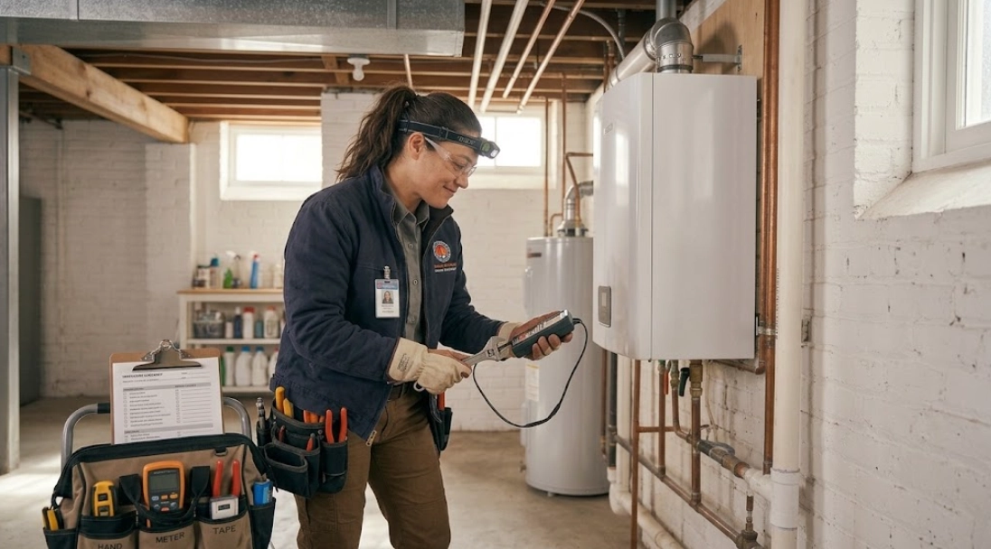 boiler repair Midwood Brooklyn technician troubleshooting modern heating boiler